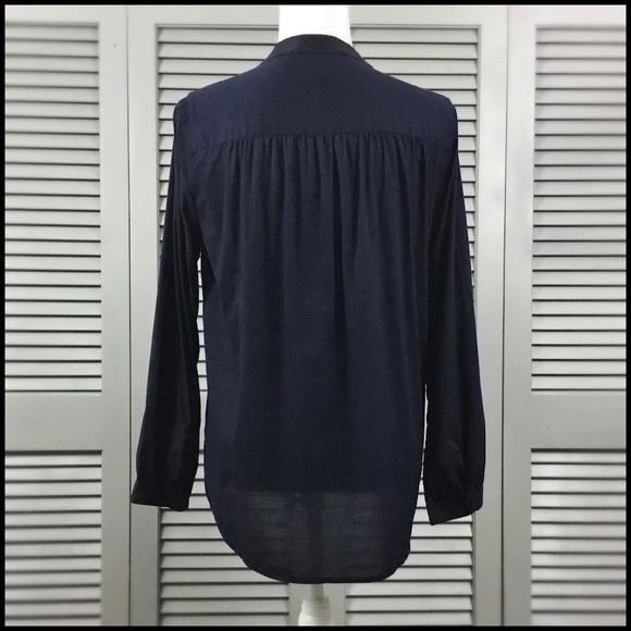 J. Crew Factory Navy Long Sleeve Boho Peasant Top - Picture 5 of 7